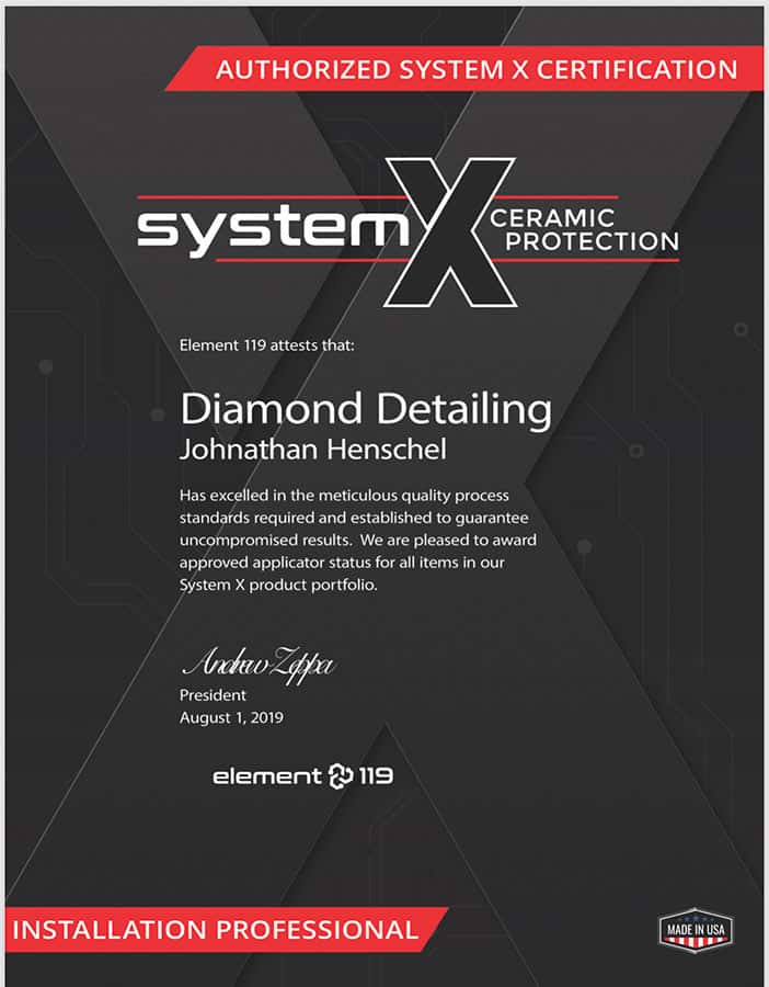 Certified Installer System X Ceramic Protection Diamond Detailing